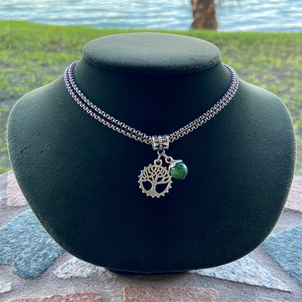 Stainless steel double chain tree of life zoisite - Picture 4 of 11